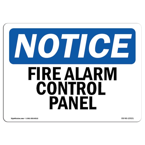 Safety Sign, OSHA Notice, 3.5" Height, Fire Alarm Control Panel Sign, Landscape, 10PK